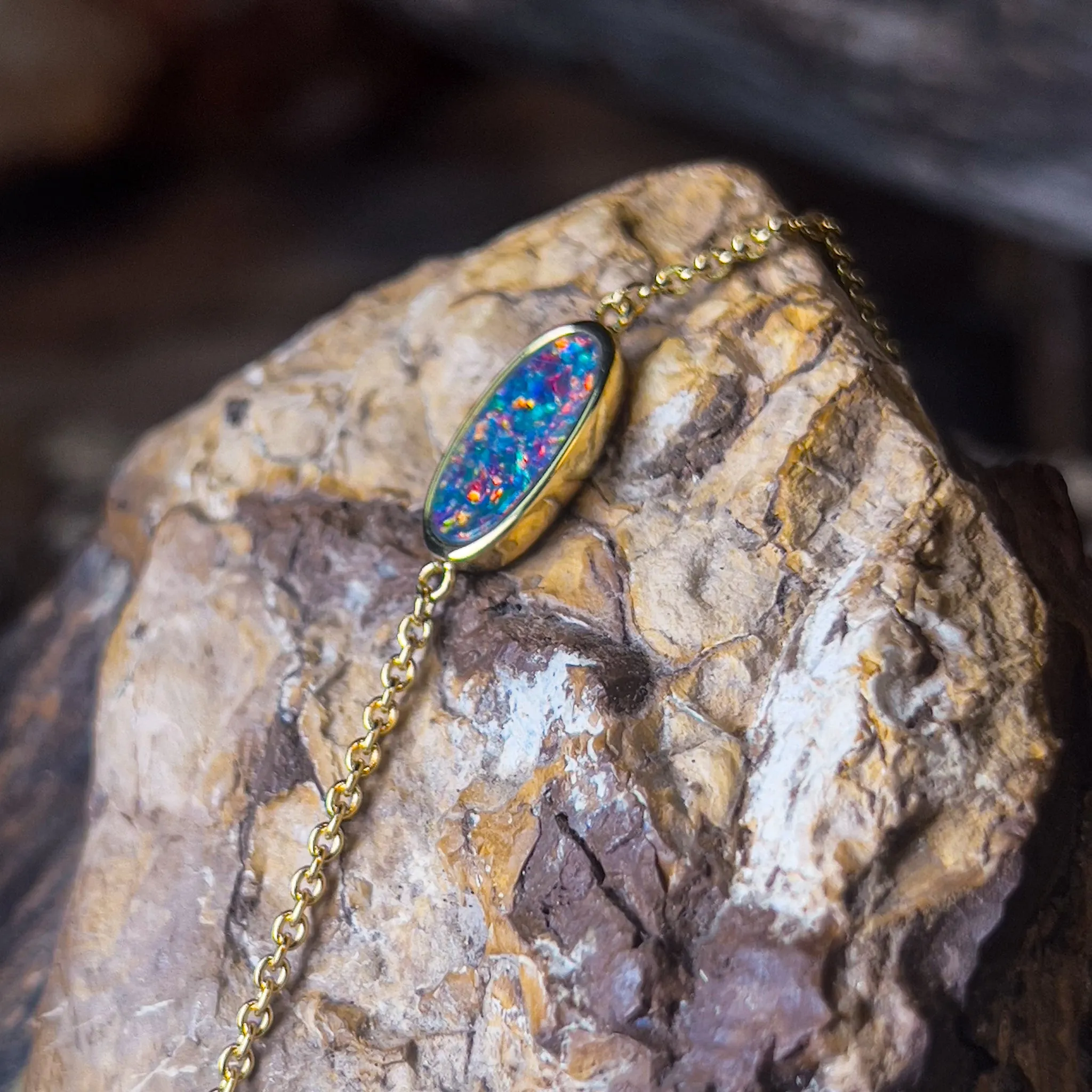 Gold Plated Sterling Silver Opal doublet bracelet 15cm