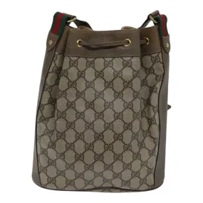 GUCCI GG Supreme Web Sherry Line Shoulder Bag PVC Beige Gold 86046