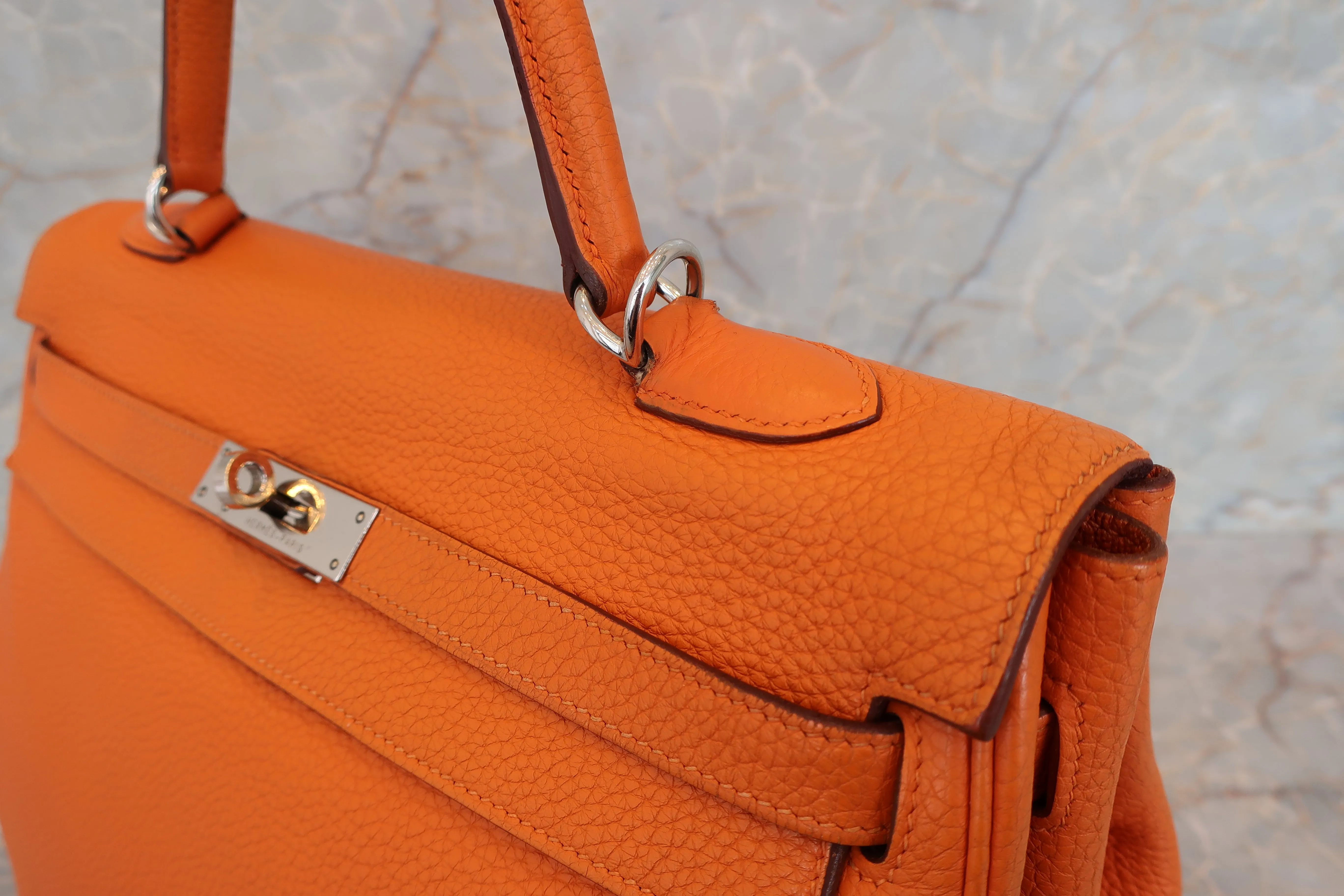 HERMES／エルメス ケリー35 トリヨンクレマンス オレンジ □N刻印 ショルダーバッグ 700010136