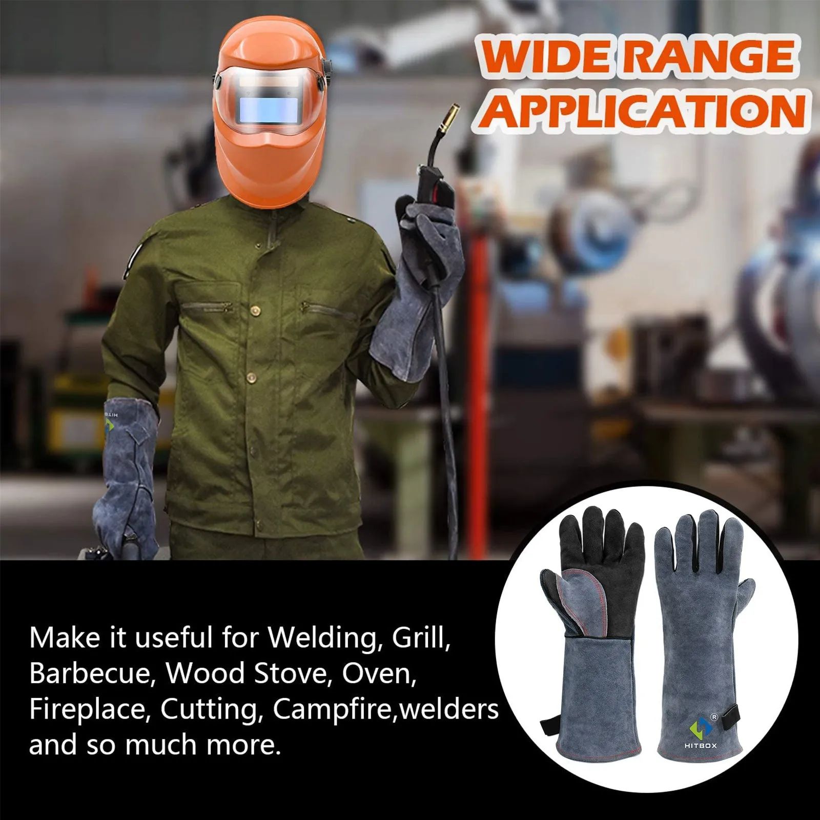 HITBOX 14/16 inch Extreme Heat & Fire Resistant Gloves with Kevlar Stitching
