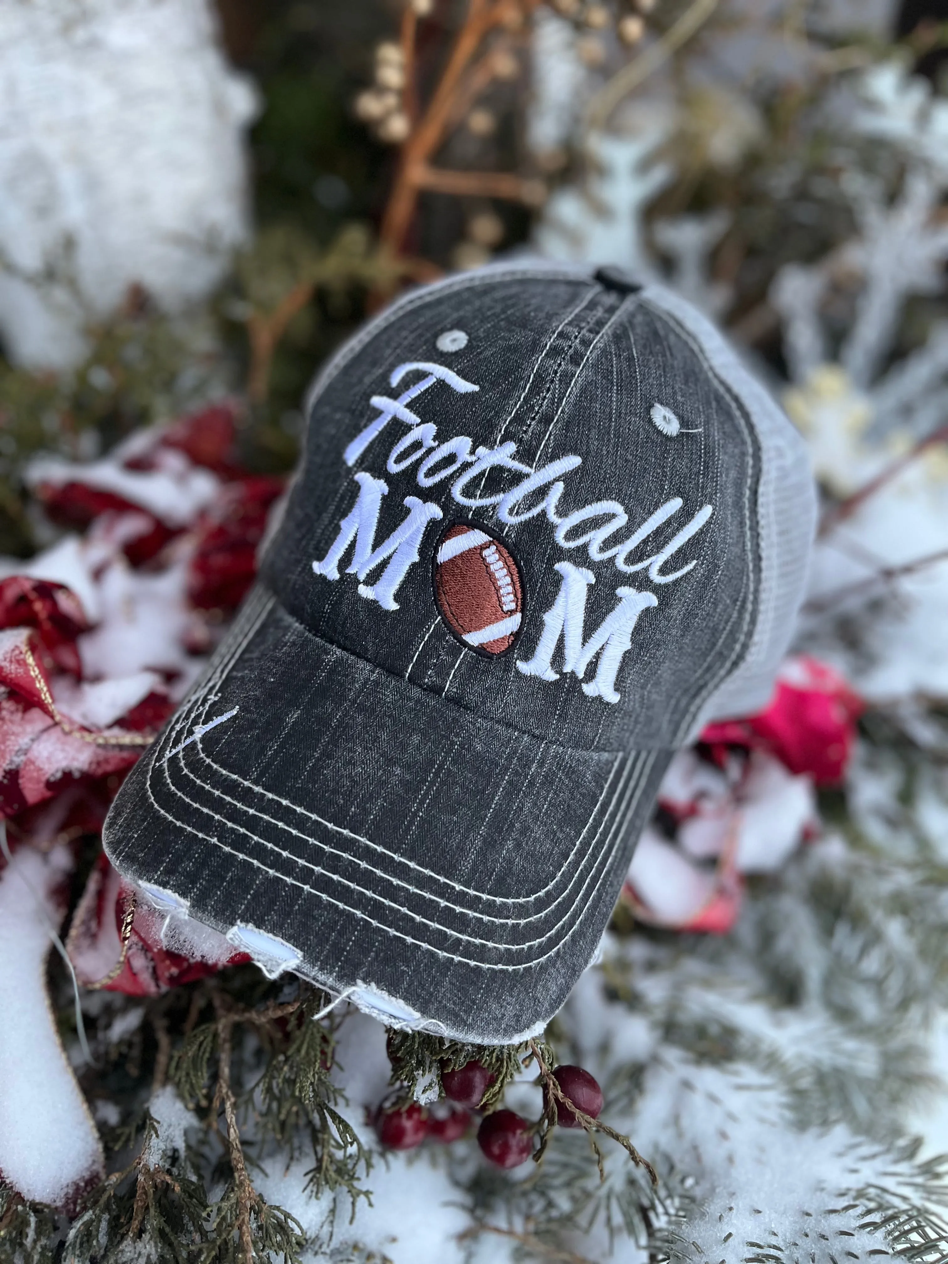 Hockey mom hats Embroidered distressed trucker cap