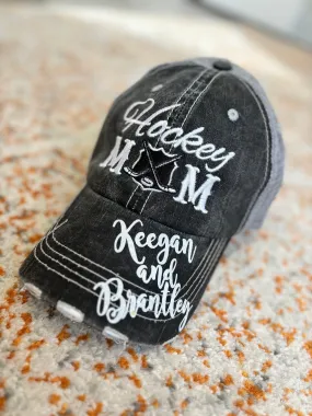 Hockey mom hats Embroidered distressed trucker cap