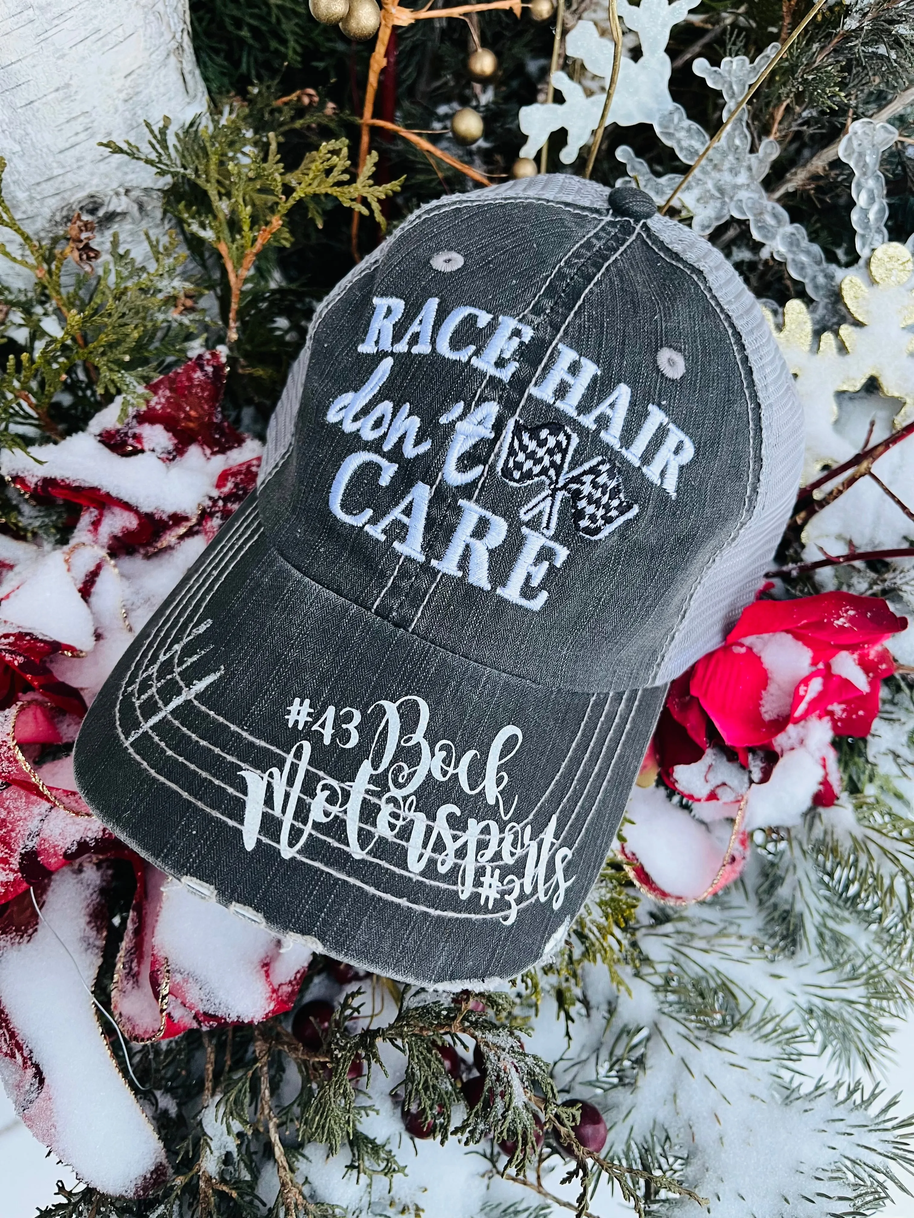 Hockey mom hats Embroidered distressed trucker cap