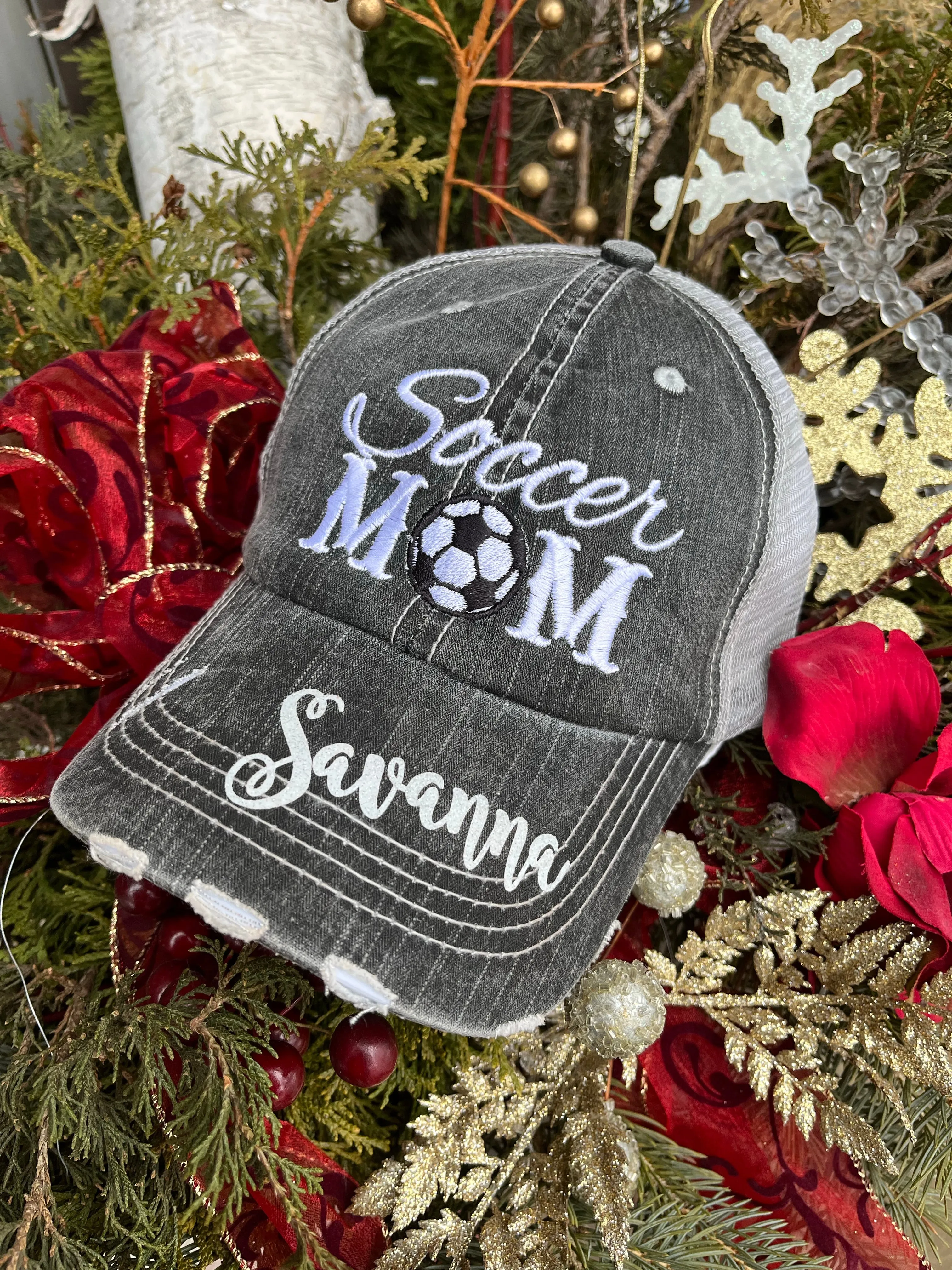 Hockey mom hats Embroidered distressed trucker cap