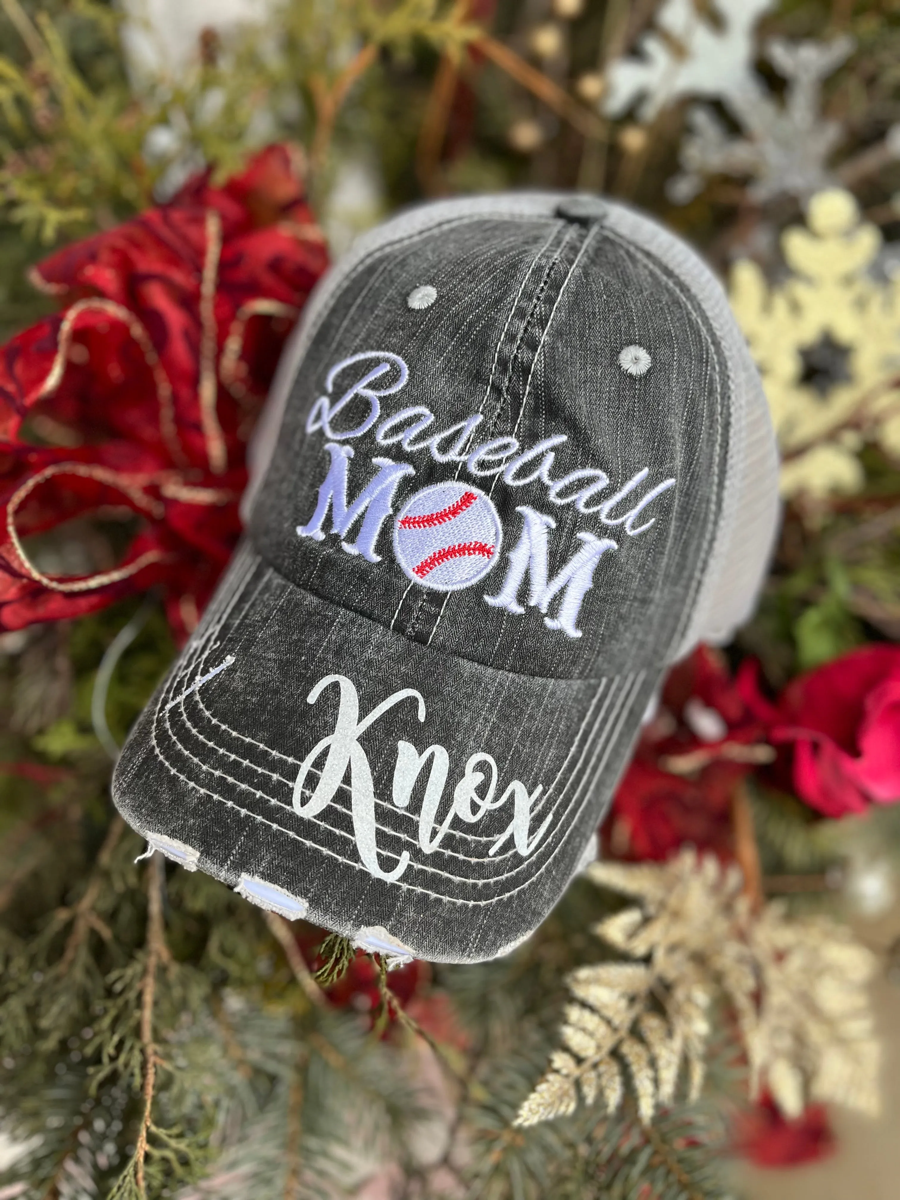 Hockey mom hats Embroidered distressed trucker cap
