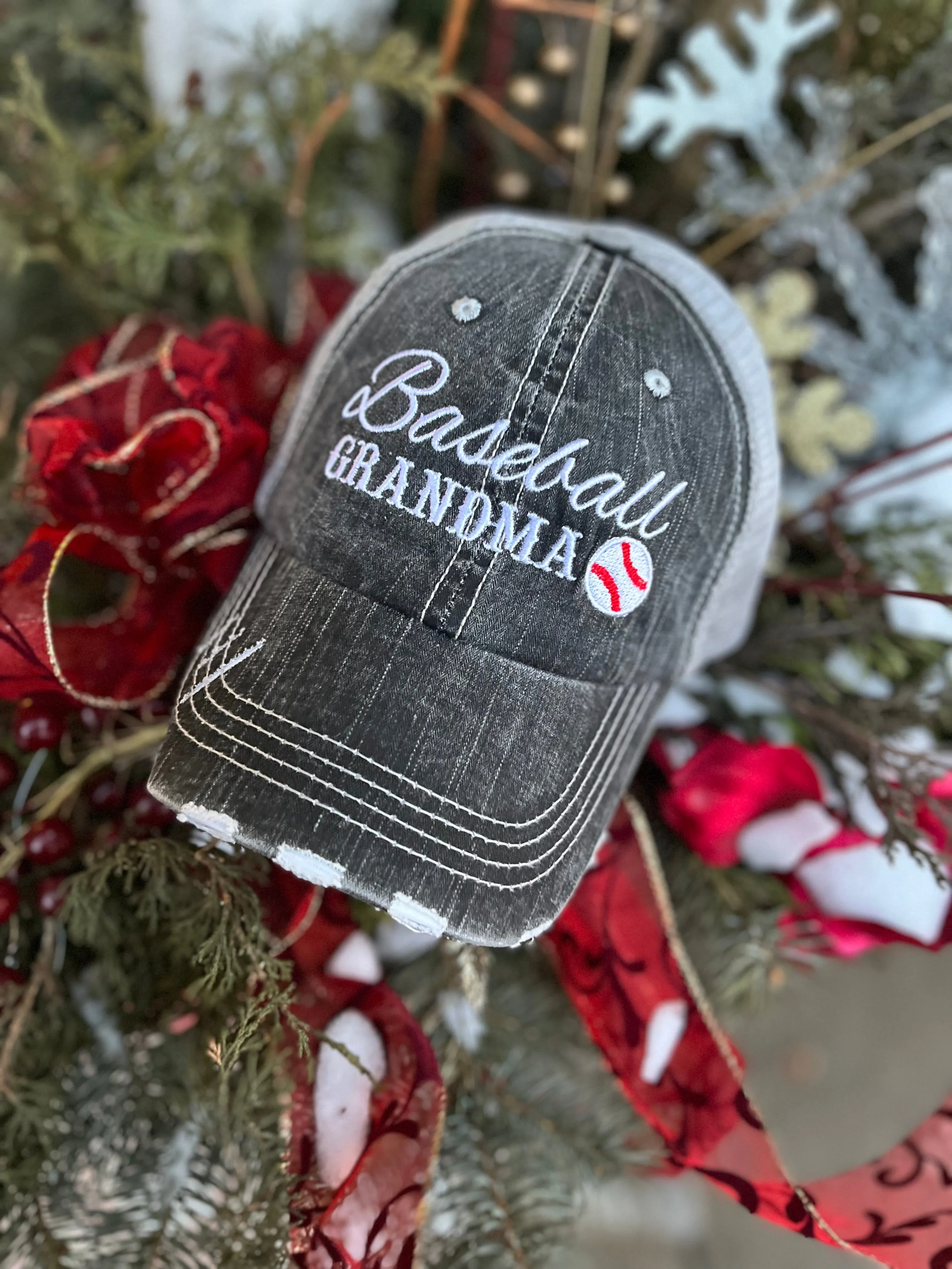 Hockey mom hats Embroidered distressed trucker cap