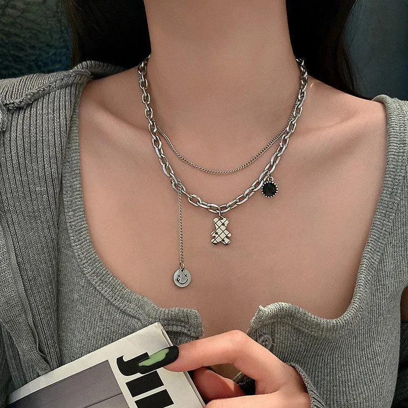 INS Style Titanium Steel Double-Layer Necklace Hip Hop Men's and Women's T-shirt Accessory Chain