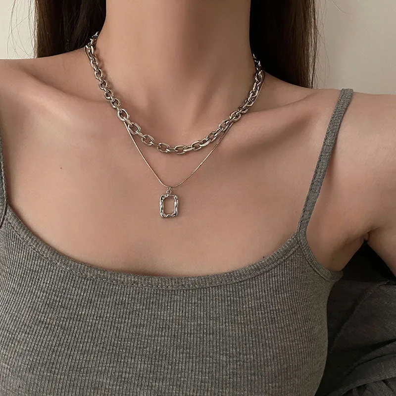 INS Style Titanium Steel Double-Layer Necklace Hip Hop Men's and Women's T-shirt Accessory Chain