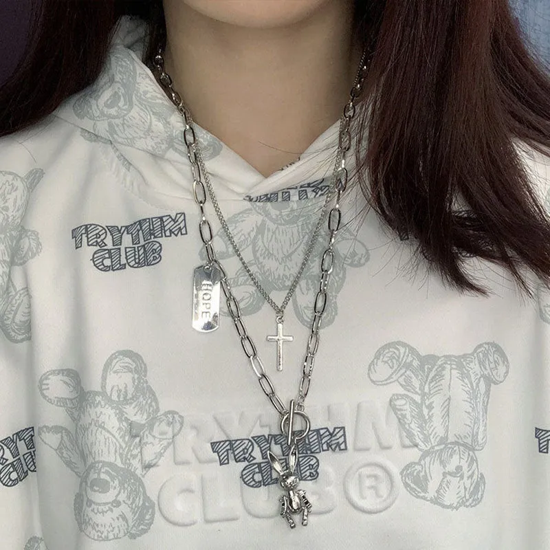 INS Style Titanium Steel Double-Layer Necklace Hip Hop Men's and Women's T-shirt Accessory Chain
