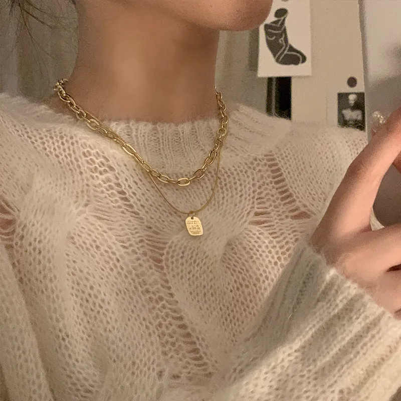 INS Style Titanium Steel Double-Layer Necklace Hip Hop Men's and Women's T-shirt Accessory Chain