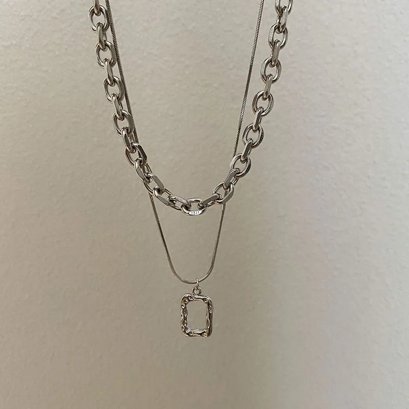 INS Style Titanium Steel Double-Layer Necklace Hip Hop Men's and Women's T-shirt Accessory Chain