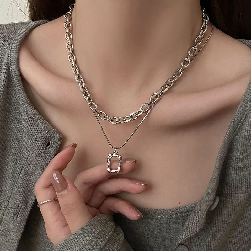 INS Style Titanium Steel Double-Layer Necklace Hip Hop Men's and Women's T-shirt Accessory Chain