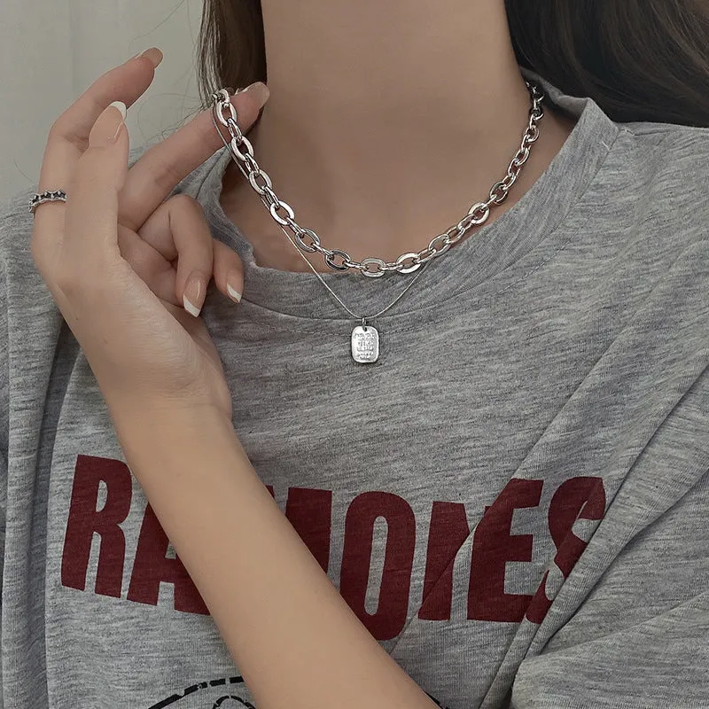 INS Style Titanium Steel Double-Layer Necklace Hip Hop Men's and Women's T-shirt Accessory Chain