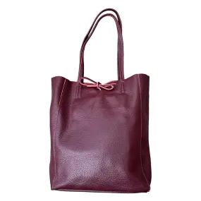 Italian Big Leather Tote in Red Plum