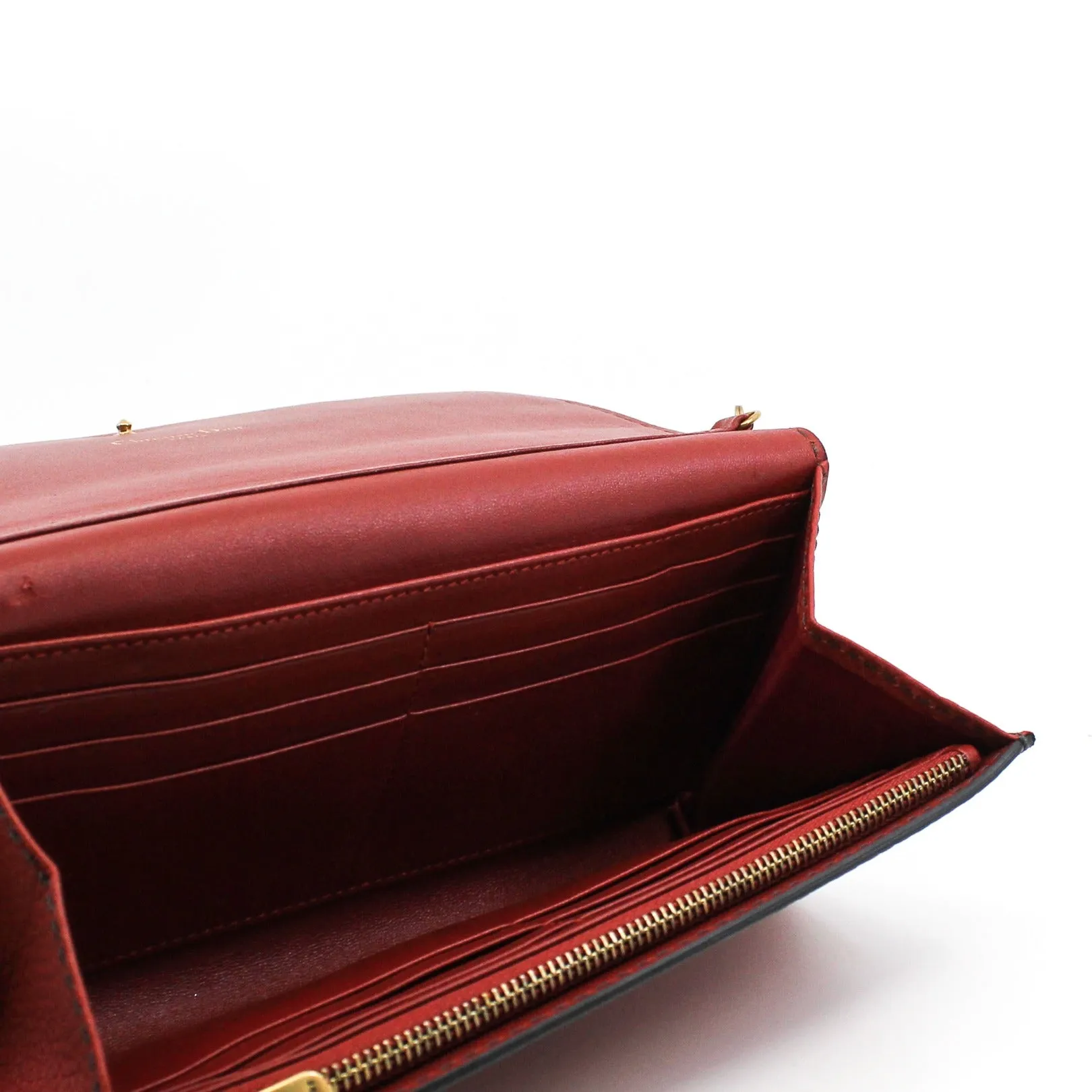 J’Adior Croisiere In Red Calfskin Leather Chain Wallet GHW