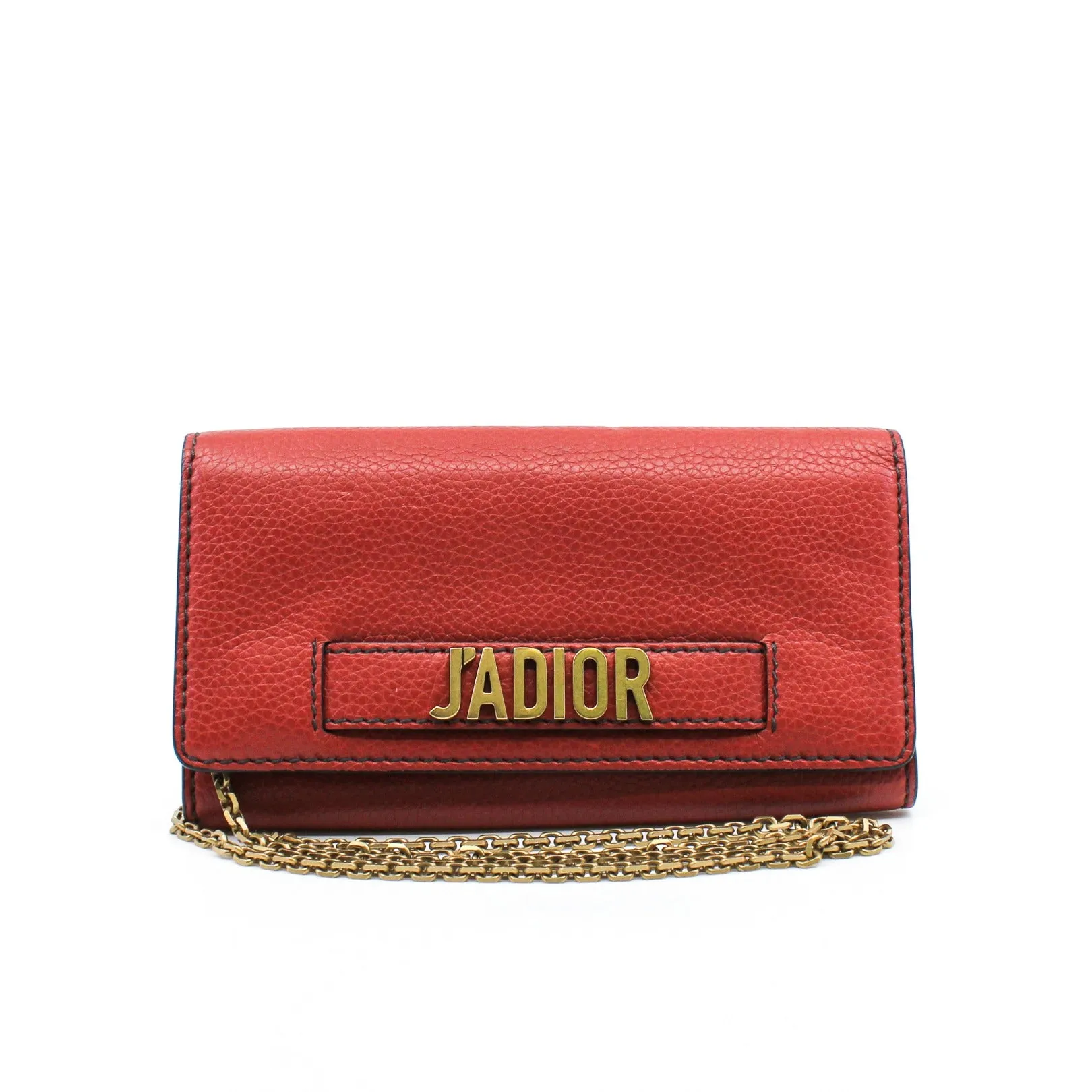 J’Adior Croisiere In Red Calfskin Leather Chain Wallet GHW