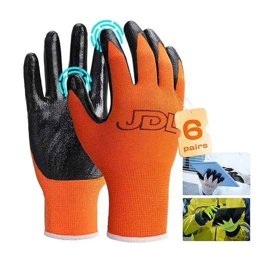 JDL Orange Nitrile Coating Gloves 6pk-Medium