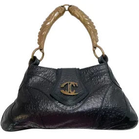 Just Cavalli Black Leather Wing Handle Shoulder Bag