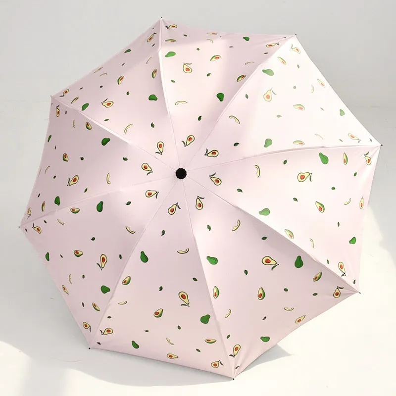 Kids Umbrella Cartoon Fruit Avocado Folding Automatic Umbrellas For Children