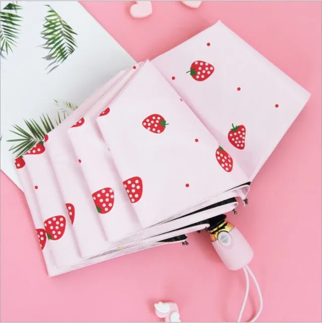 Kids Umbrella Cartoon Fruit Strawberry Folding Automatic Umbrellas For Children