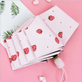 Kids Umbrella Cartoon Fruit Strawberry Folding Automatic Umbrellas For Children