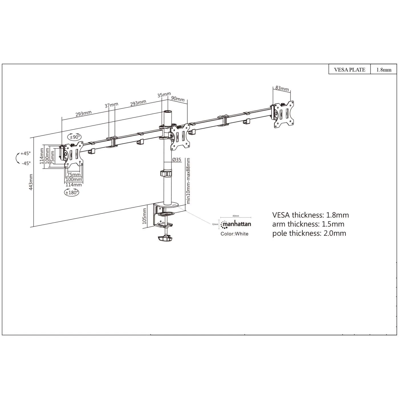 LCD Monitor Mount with Center Mount and Double-Link Swing Arms
