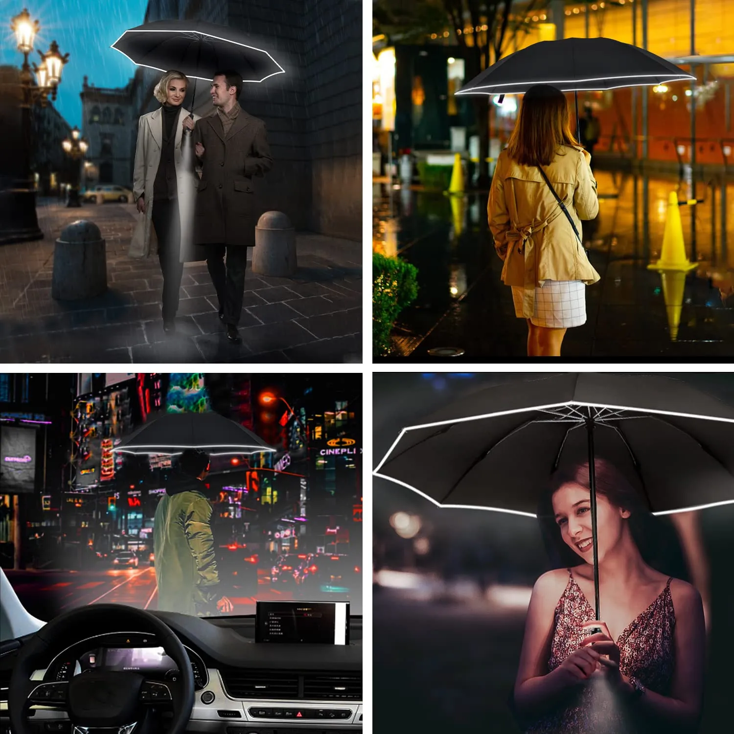 Lejorain Folding Reverse LED Umbrella - Upside Down Reflective Umbrella Compact Inverted Travel Windproof Umbrella Auto Open Close for Rain