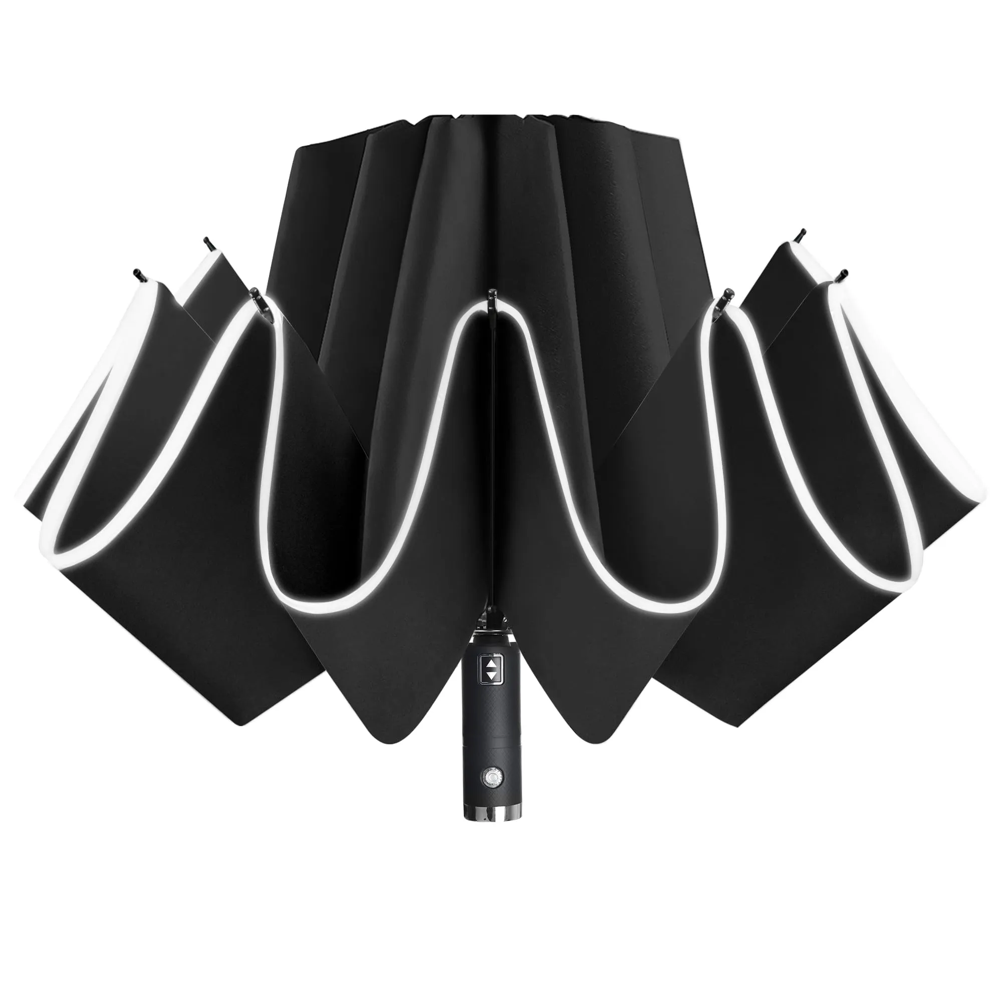 Lejorain Folding Reverse LED Umbrella - Upside Down Reflective Umbrella Compact Inverted Travel Windproof Umbrella Auto Open Close for Rain