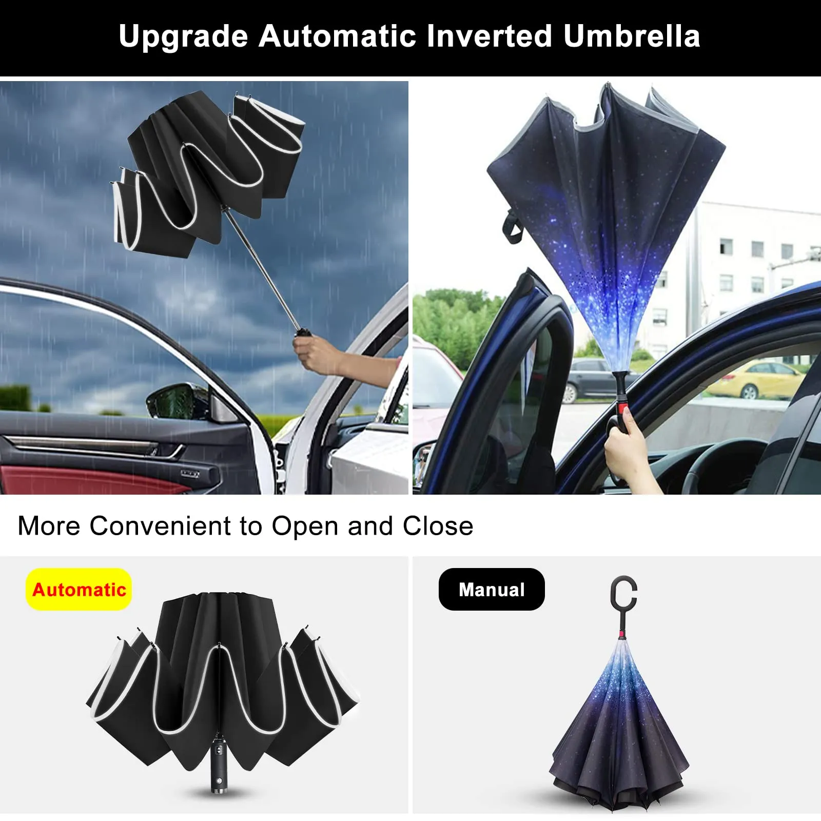 Lejorain Folding Reverse LED Umbrella - Upside Down Reflective Umbrella Compact Inverted Travel Windproof Umbrella Auto Open Close for Rain