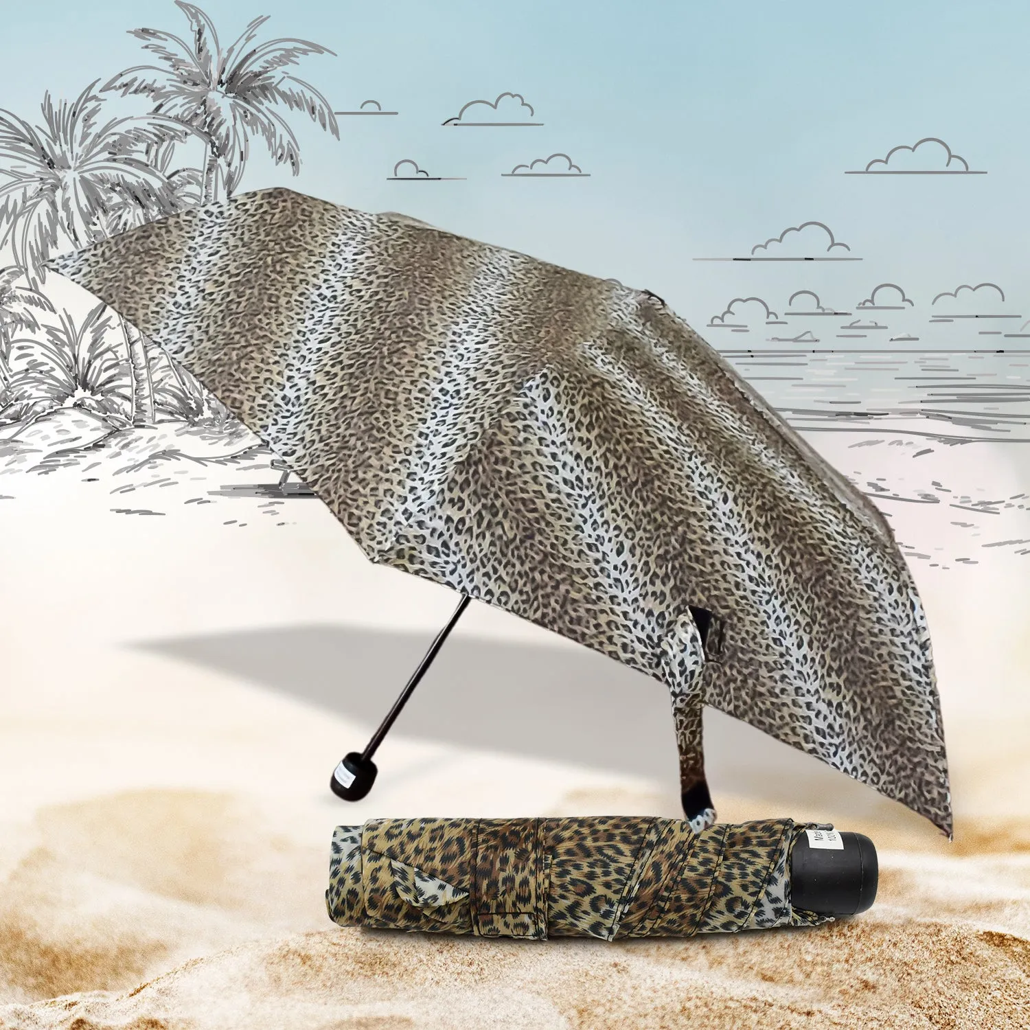 Leopard 3-Fold Sun & Rain Foldable Umbrella (1 Pc)