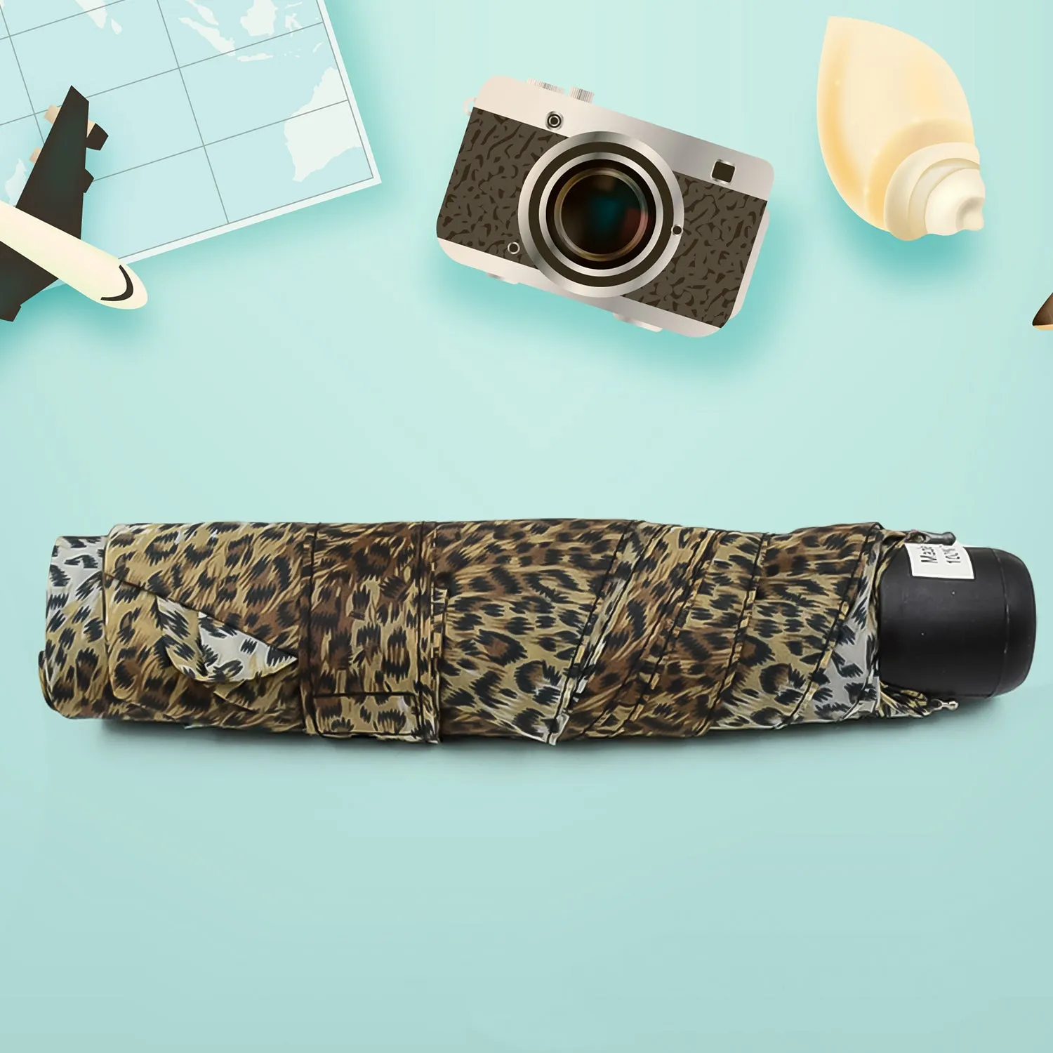 Leopard 3-Fold Sun & Rain Foldable Umbrella (1 Pc)