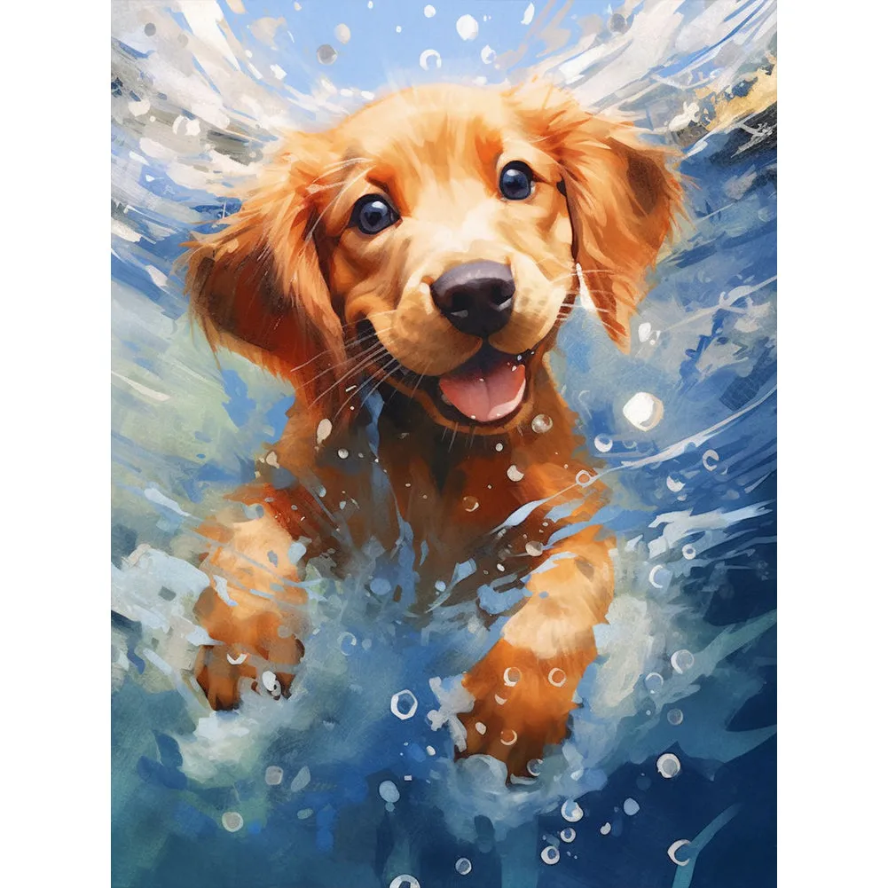 Little Golden Retriever Swimming - Full Round Drill Diamond Painting 30*40CM