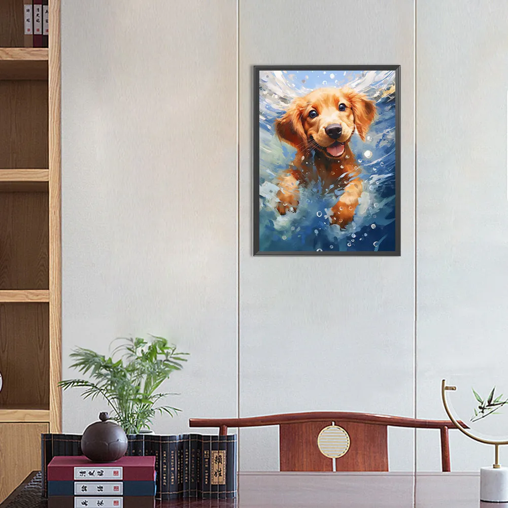 Little Golden Retriever Swimming - Full Round Drill Diamond Painting 30*40CM