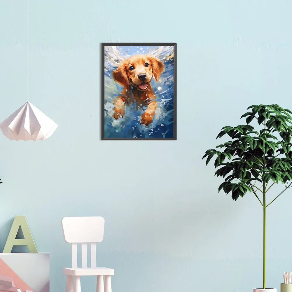 Little Golden Retriever Swimming - Full Round Drill Diamond Painting 30*40CM