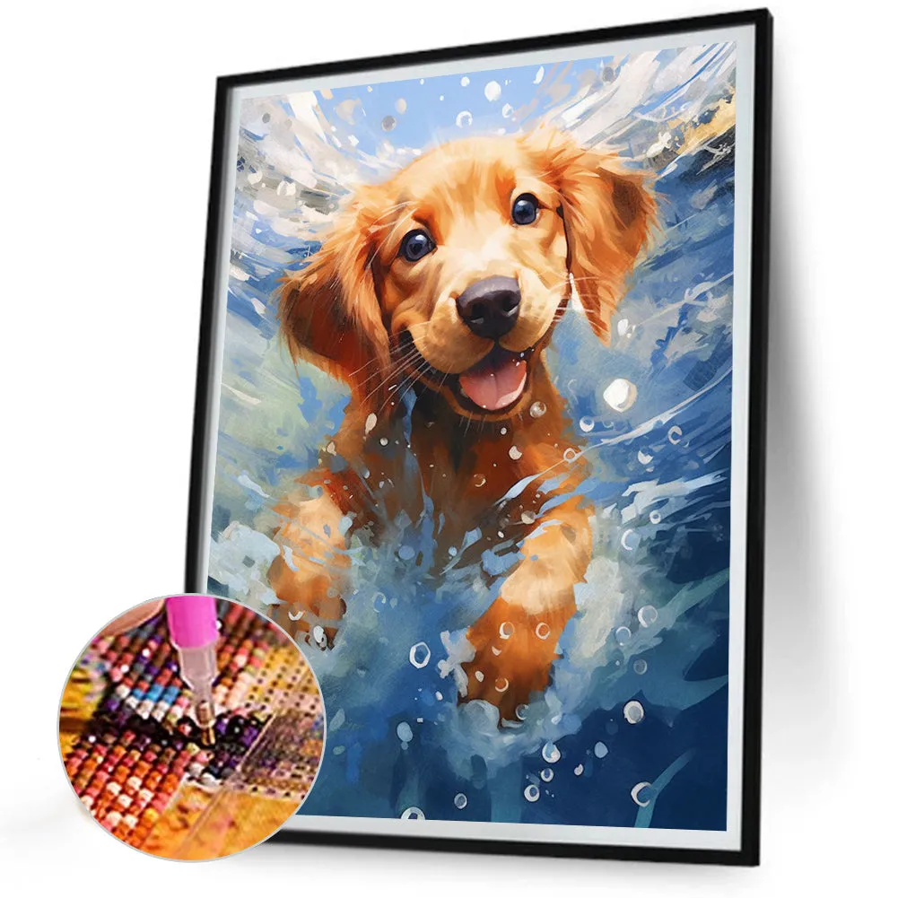 Little Golden Retriever Swimming - Full Round Drill Diamond Painting 30*40CM