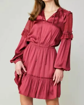 Long Sleeve Split Neck Midi Dress In Raspberry | Raspberry