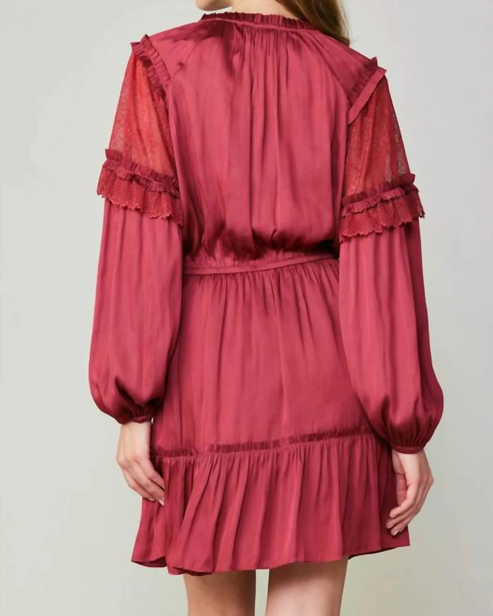 Long Sleeve Split Neck Midi Dress In Raspberry | Raspberry