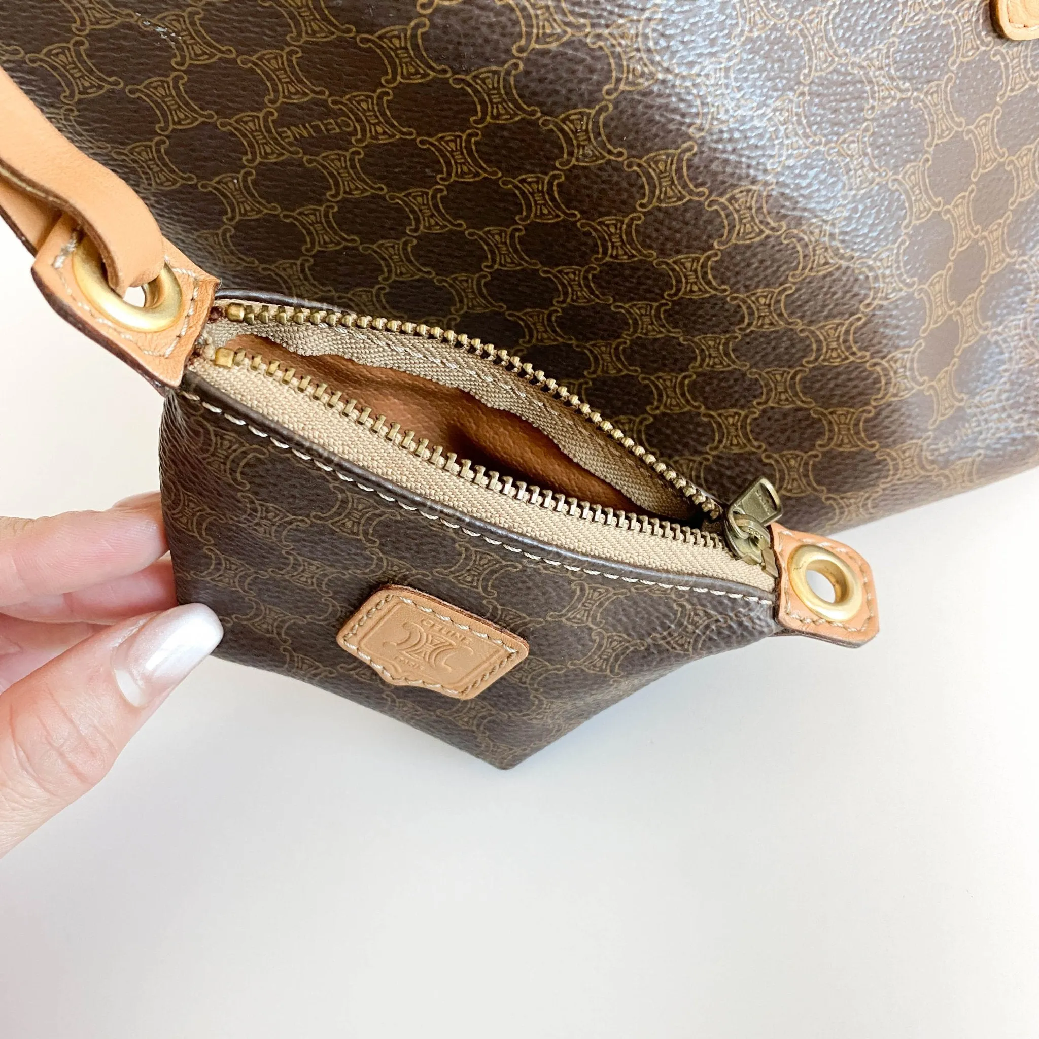 Macadam Triomphe Canvas Brown Pouch Handle Bag
