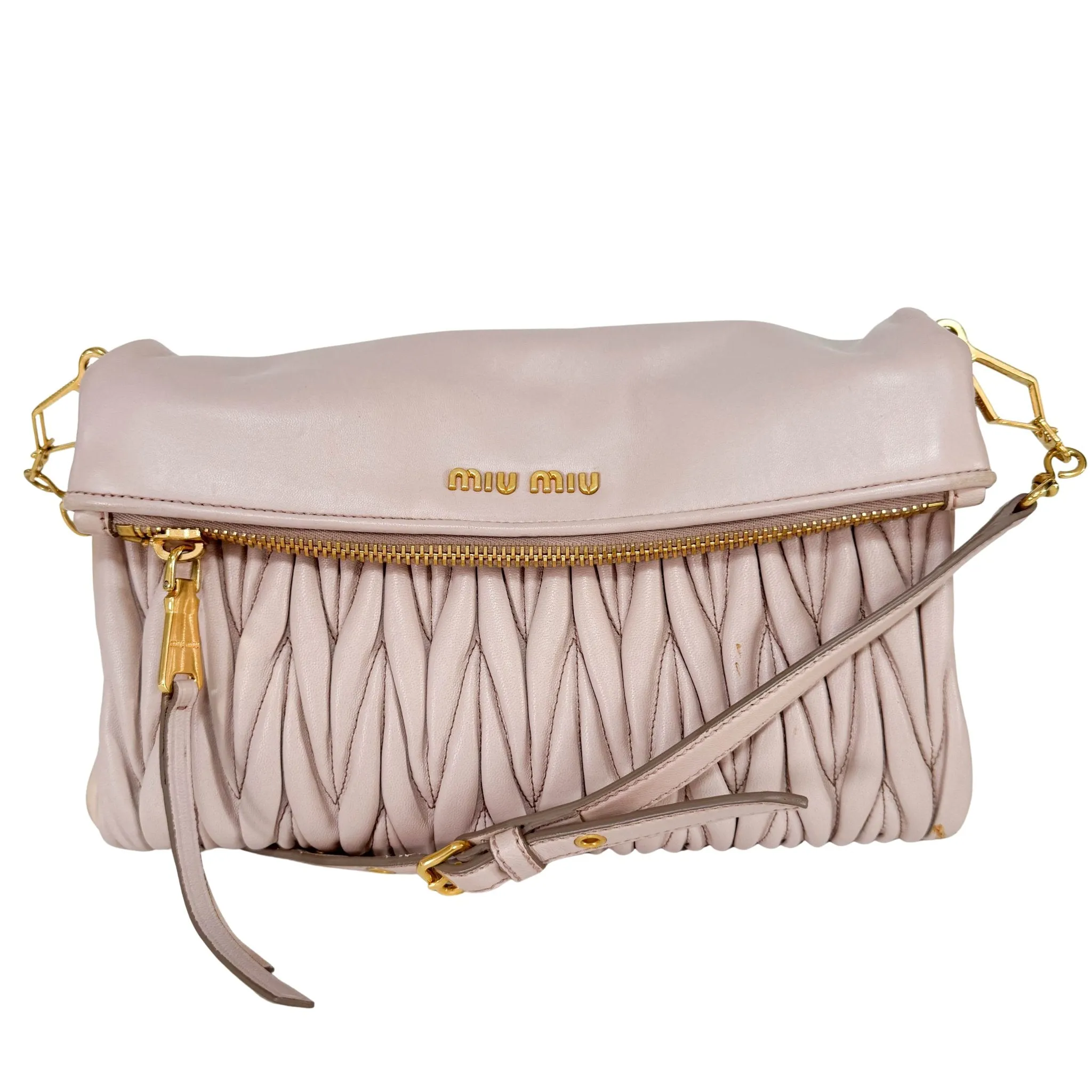 Matelassé Lambskin Leather Clutch / Shoulder Bag Pink