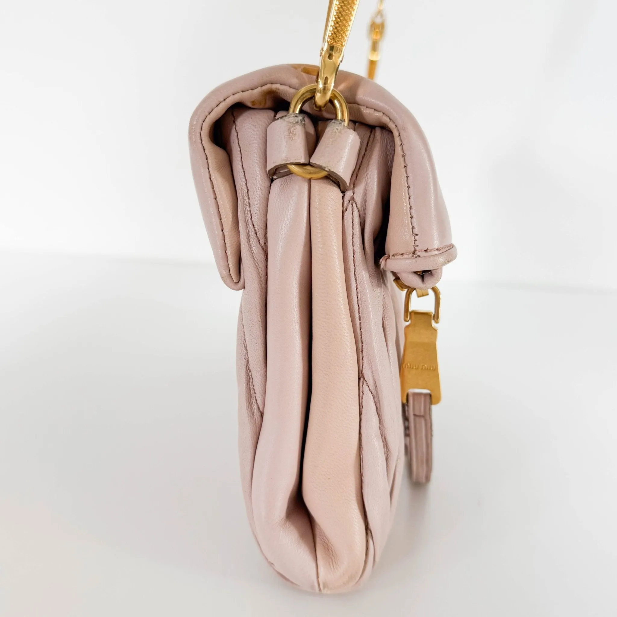 Matelassé Lambskin Leather Clutch / Shoulder Bag Pink
