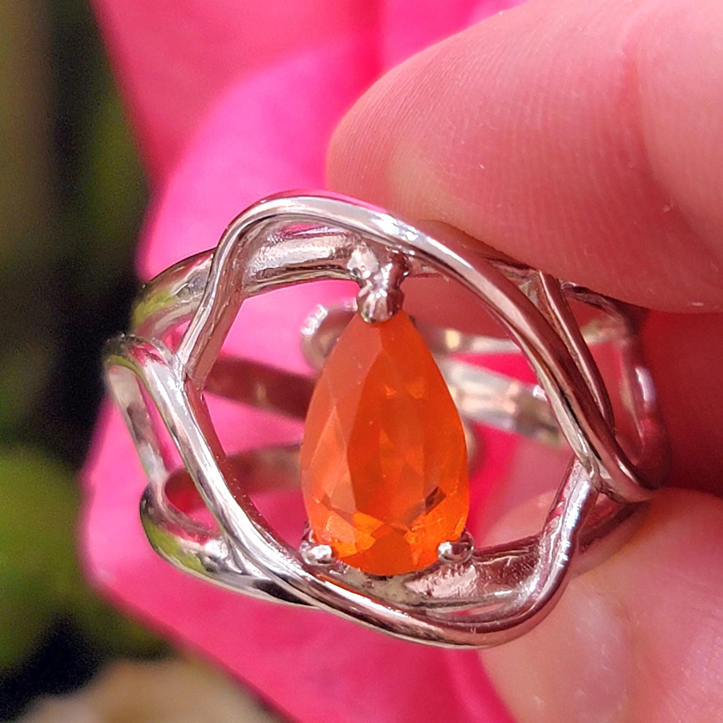 Mexican Fire Opal Adjustable Finger Bracelet (222C) for Confidence and Increasing Motivation