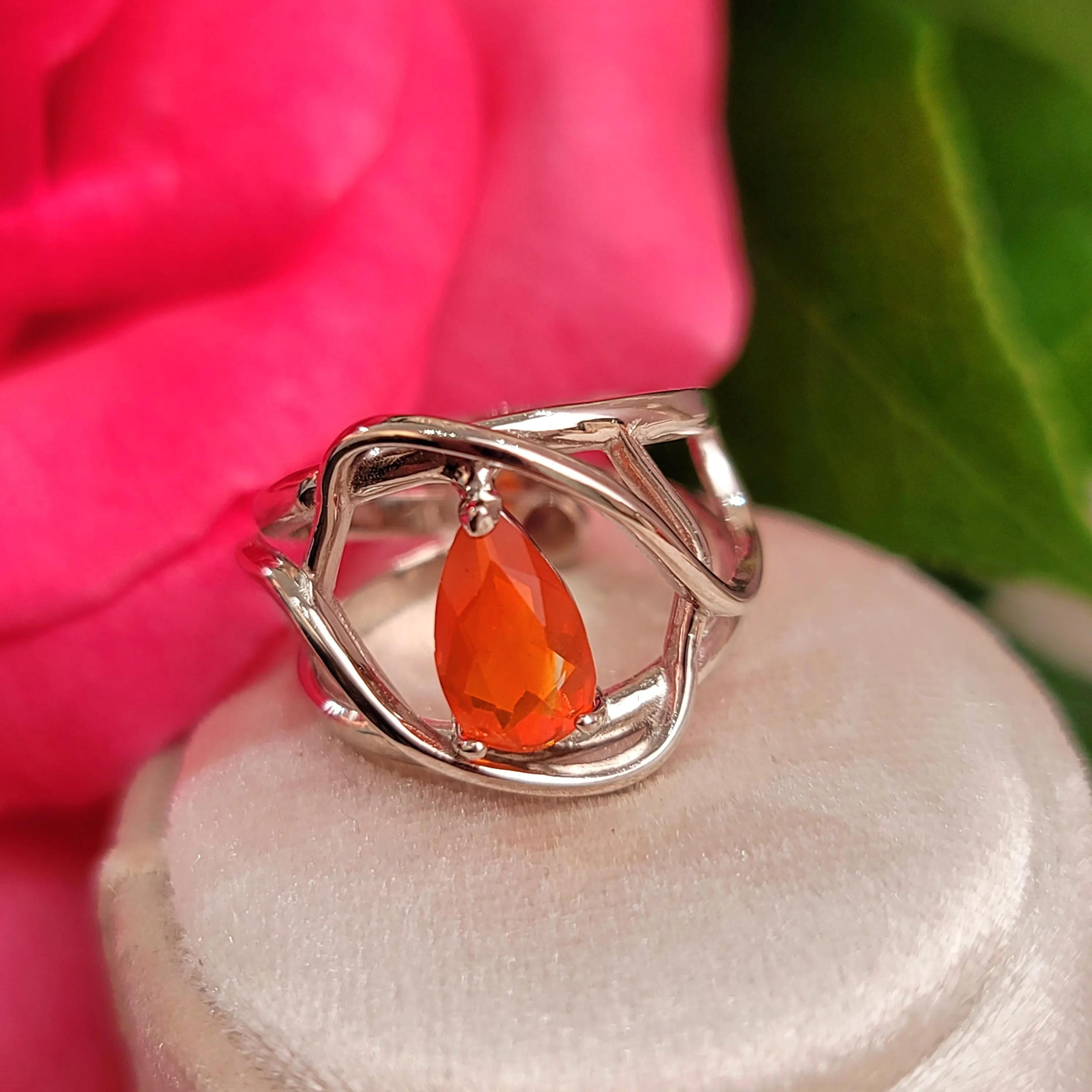 Mexican Fire Opal Adjustable Finger Bracelet (222C) for Confidence and Increasing Motivation