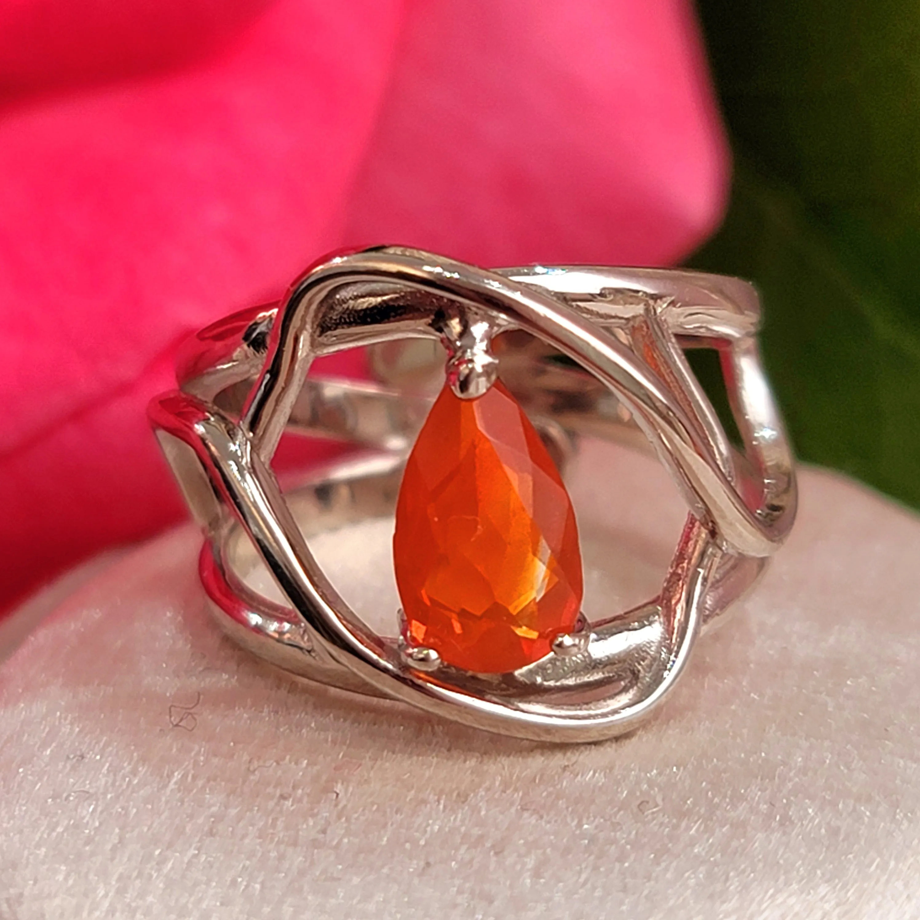 Mexican Fire Opal Adjustable Finger Bracelet (222C) for Confidence and Increasing Motivation