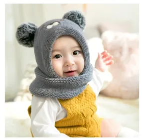 Monkey Baby Winter Cap With Muffler - Gray