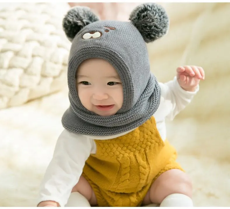 Monkey Baby Winter Cap With Muffler - Gray