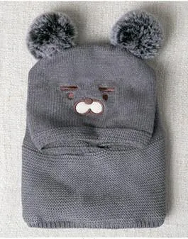 Monkey Baby Winter Cap With Muffler - Gray