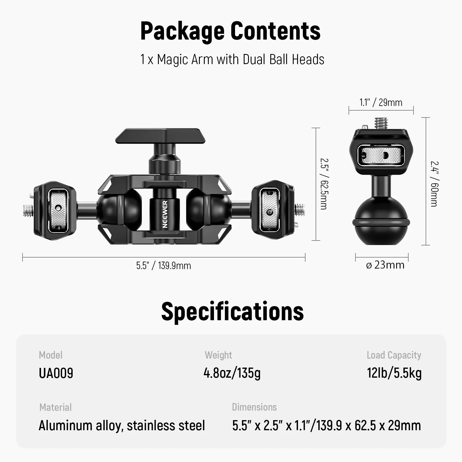NEEWER UA009 Flexible Articulating Magic Arm with Dual Ball Heads with 1/4" Screws