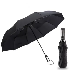 New Fully-automatic Three Folding Male Commercial Compact Large Strong Frame Windproof 10Ribs Gentle Black Umbrellas