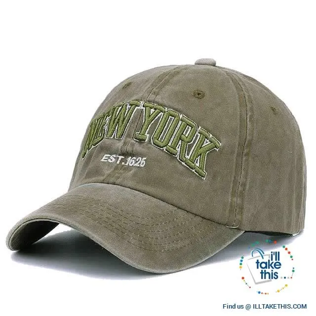 New York embroidery Sand washed 100% cotton baseball caps, Unisex design Caps - 6 Colors