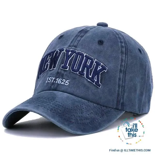 New York embroidery Sand washed 100% cotton baseball caps, Unisex design Caps - 6 Colors